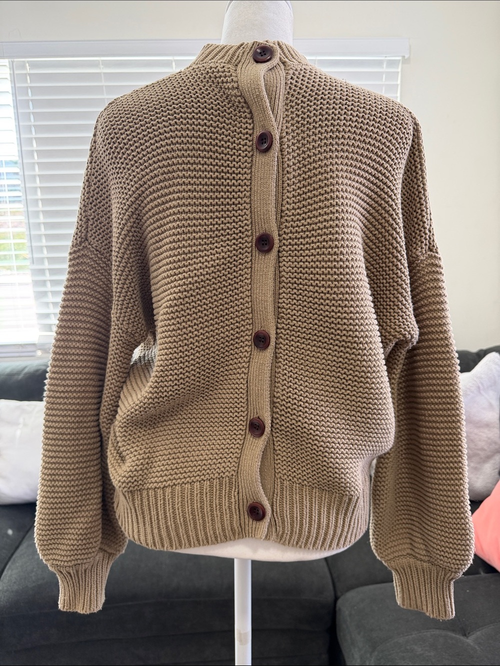 Alex Mill Button-Back Crewneck Sweater — Vintage Khaki Tan - Picture 8 of 13